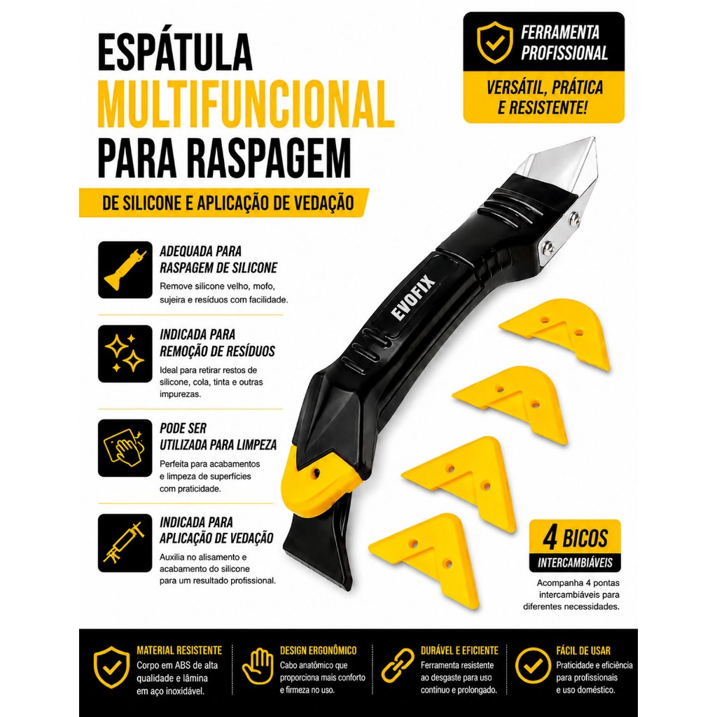 Espátula Rejunte Removedor De Silicone 3 em 1 Raspador Calafetagem Com 5 Tipos De Raios de acabamento Para Piso Massa