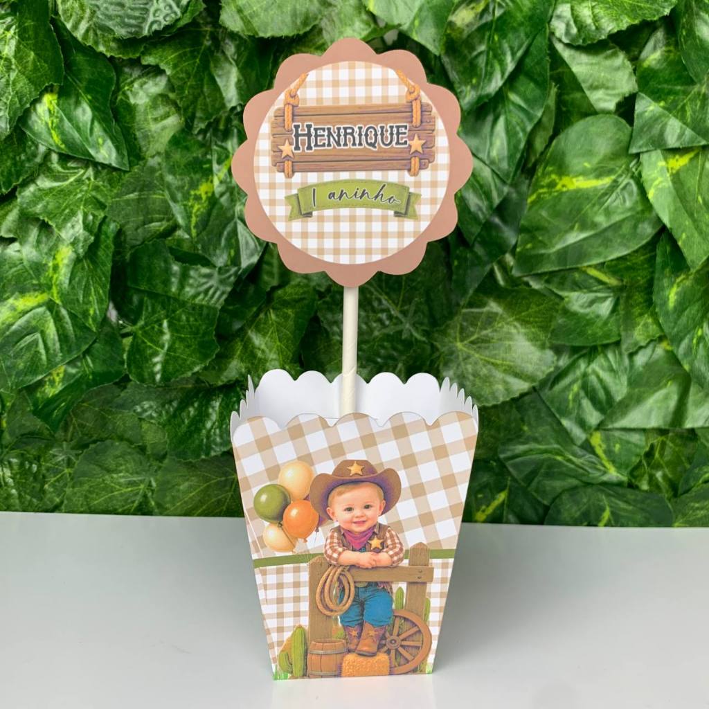 Centro de Mesa Cowboy - Xerife / Cachepô Personalizado Lembrancinha para Festa Infantil