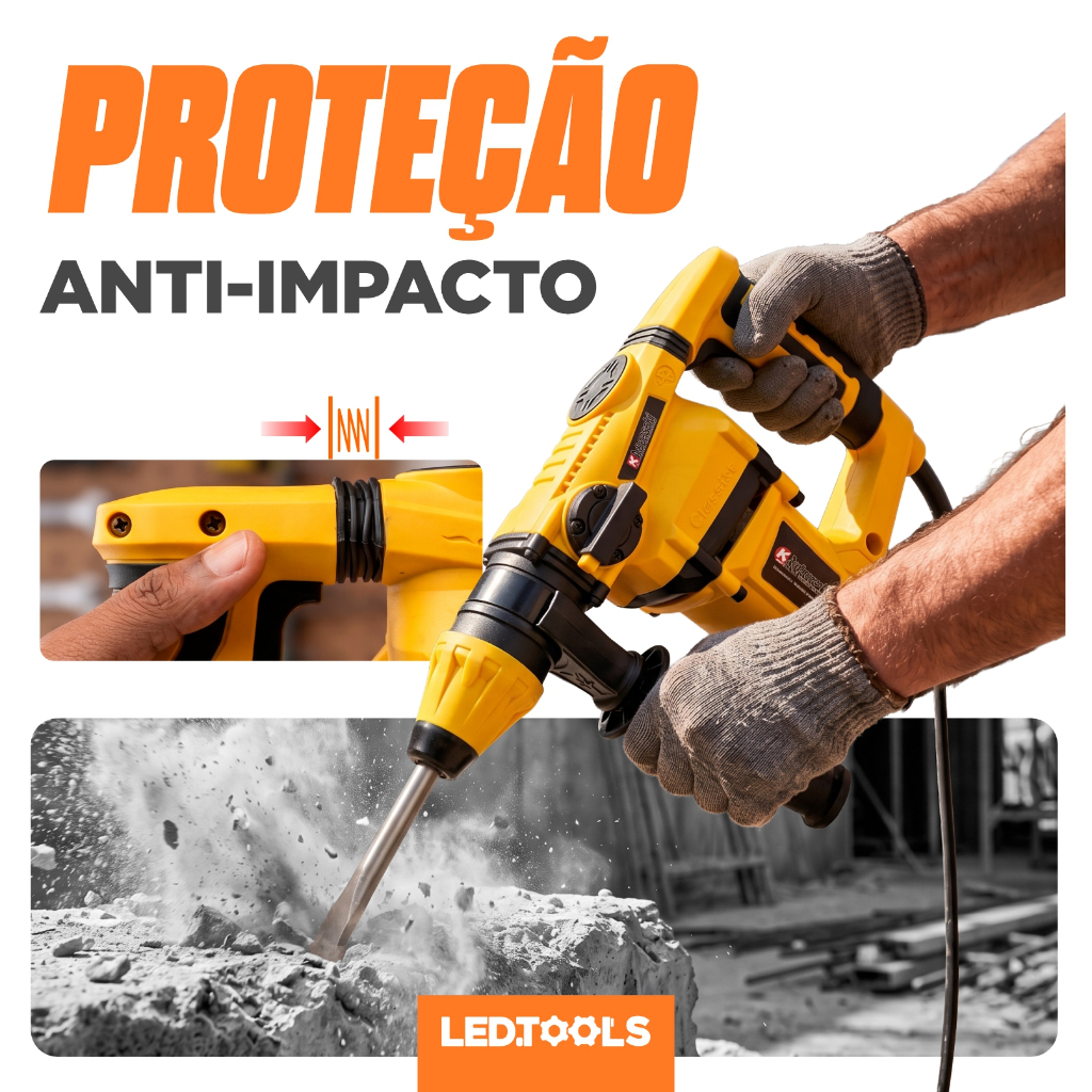 Martelete Perfurador e Rompedor Profissional 1600W 3,4 kg SDS Plus Com Kit e Maleta · foto 2