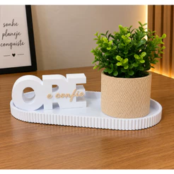 Kit Decorativo “Ore e Confie” com Vaso e Bandeja – Fé, Elegância e Design Moderno para seu Lar