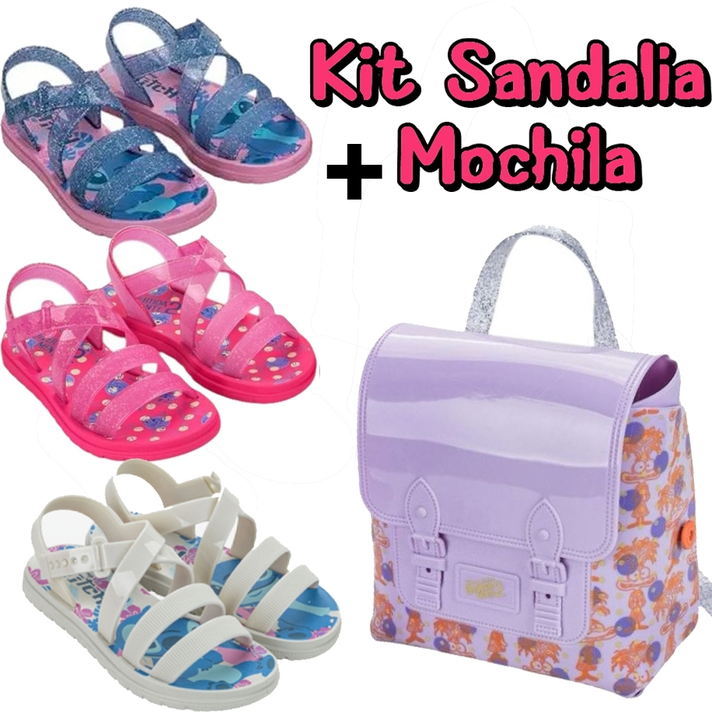 Sandália Stitch Divertidamente Original com NF Sweet Kit + Bag Mochila Disney Grendene 23247