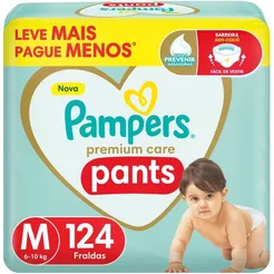 Fralda Pampers Premium Care Pants Tamanho M, Fácil de Vestir, 124 Unidades