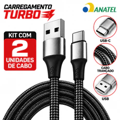Kit 2 Cabos Carregador Tipo C 6A 120W Turbo 2 Metros Reforçado Premium Original
