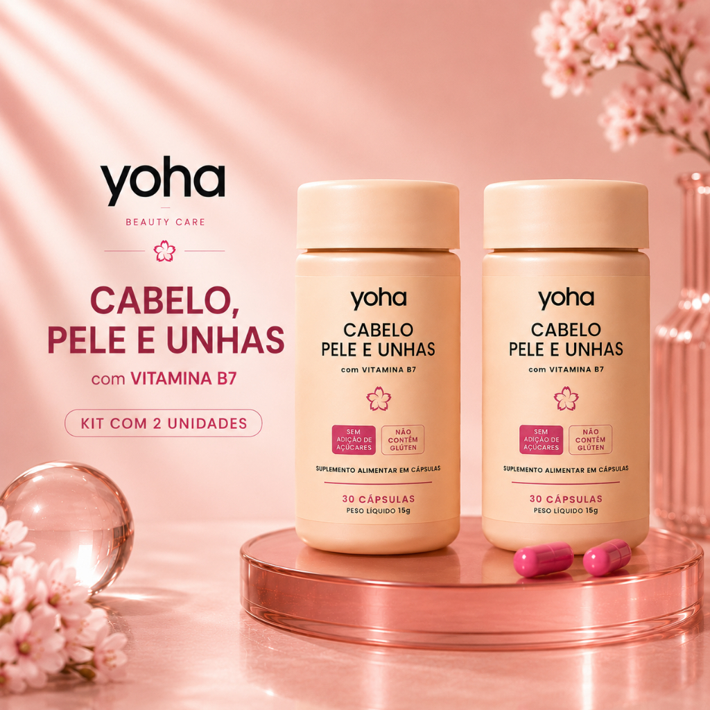 Kit 2x Cabelo Pele Unhas Biotina Vitamina B7 Ácido Hialurônico Yoha 60 Cápsulas Suplemento Camila Loures