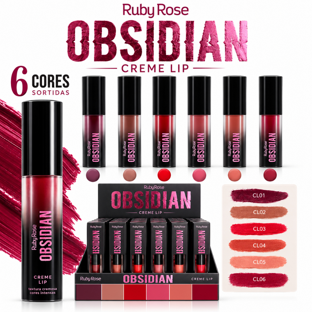 Batom Líquido Ruby Rose Obsidian Crème Lip Cremoso Alta Pigmentação Longa Duração Hidratante