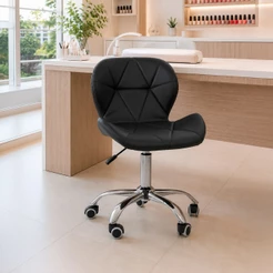 Cadeira de Escritório Office Eiffel Slim Giratória Base Cromada com Rodízios e Ajuste de Altura Preta