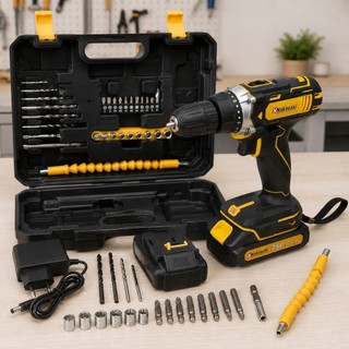 Parafusadeira Furadeira 25V Nakasaki Sem Fio a Bateria Profissional Kit Completo com Maleta