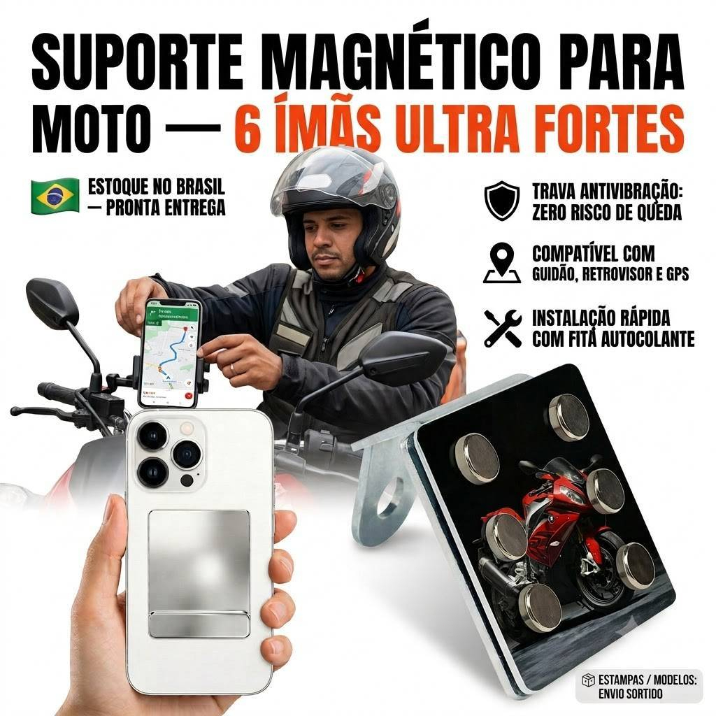 Suporte de Celular para Moto com Ímãs Super Fortes – Fixação Magnética