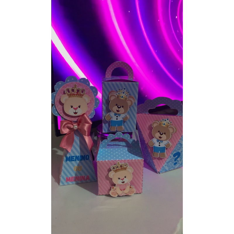 caixinha personalizada para chá revelação ursinho azul rosa/ festa/aniversario