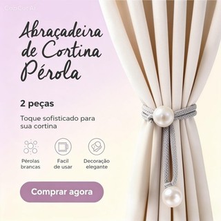 Abraçadeira de Cortina com Pérola 2 Peças 51cm Prendedor Decorativo Elegante para Sala Quarto