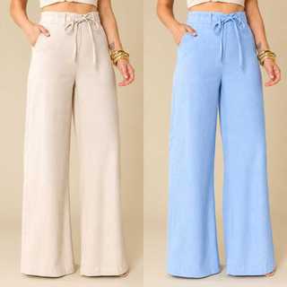 Calça Pantalona Com Amarraçãon Alfaiataria Tecido Sensorial Marrant Elegante