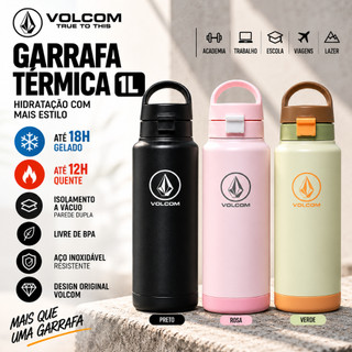 Garrafa Térmica Volcom 1L Inox com Canudo Isolamento a Vácuo Quente e Frio