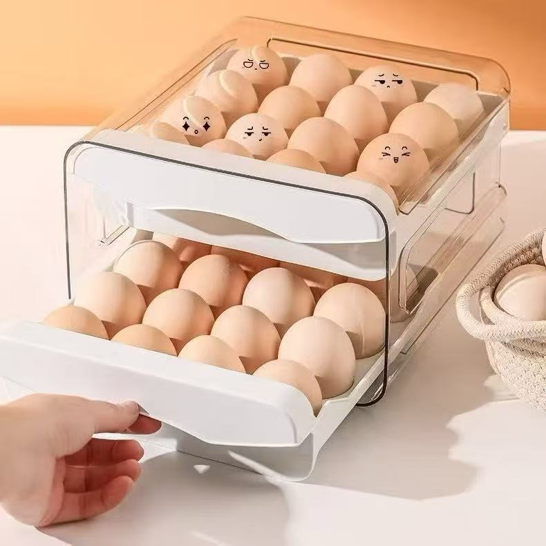 Organizador de Ovos 2 Andares para Geladeira com Gavetas Deslizantes Capacidade 20 Ovos Tampa Transparente