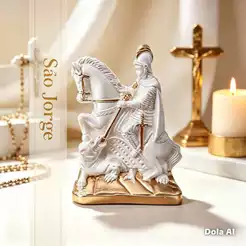 imagem são jorge 16 cm gesso perola e dourado guerreiro espada arte sacra decoração religiosa presente de fé proteção
