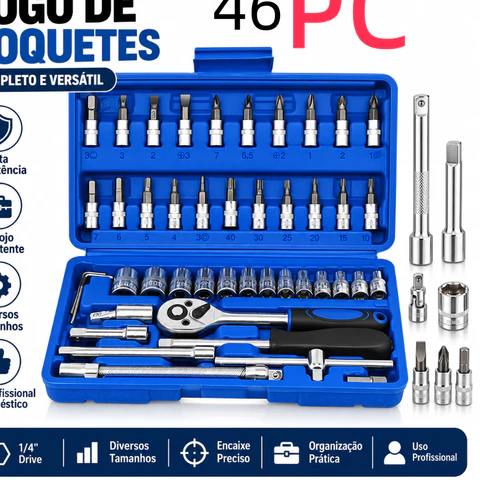 Kit 46 Peças Chave Catraca Jogo Soquetes Allen Torx Ferramentas Profissional Completo RBG