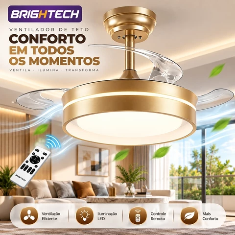 Brightech 42/36inch 107/92cm Ventilador De Teto LED Turbo Silencioso Retrátil 127/220V 6 Velocidades