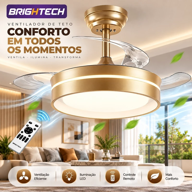 Ventilador de Teto LED Turbo Silencioso Retrátil Brightech 36/42