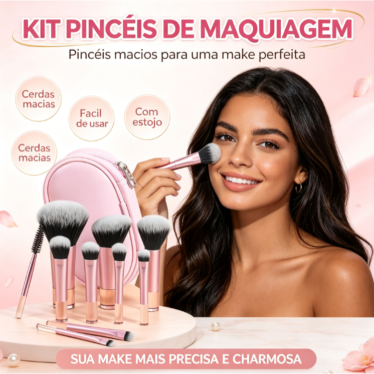Kit Pincéis Maquiagem com Suporte