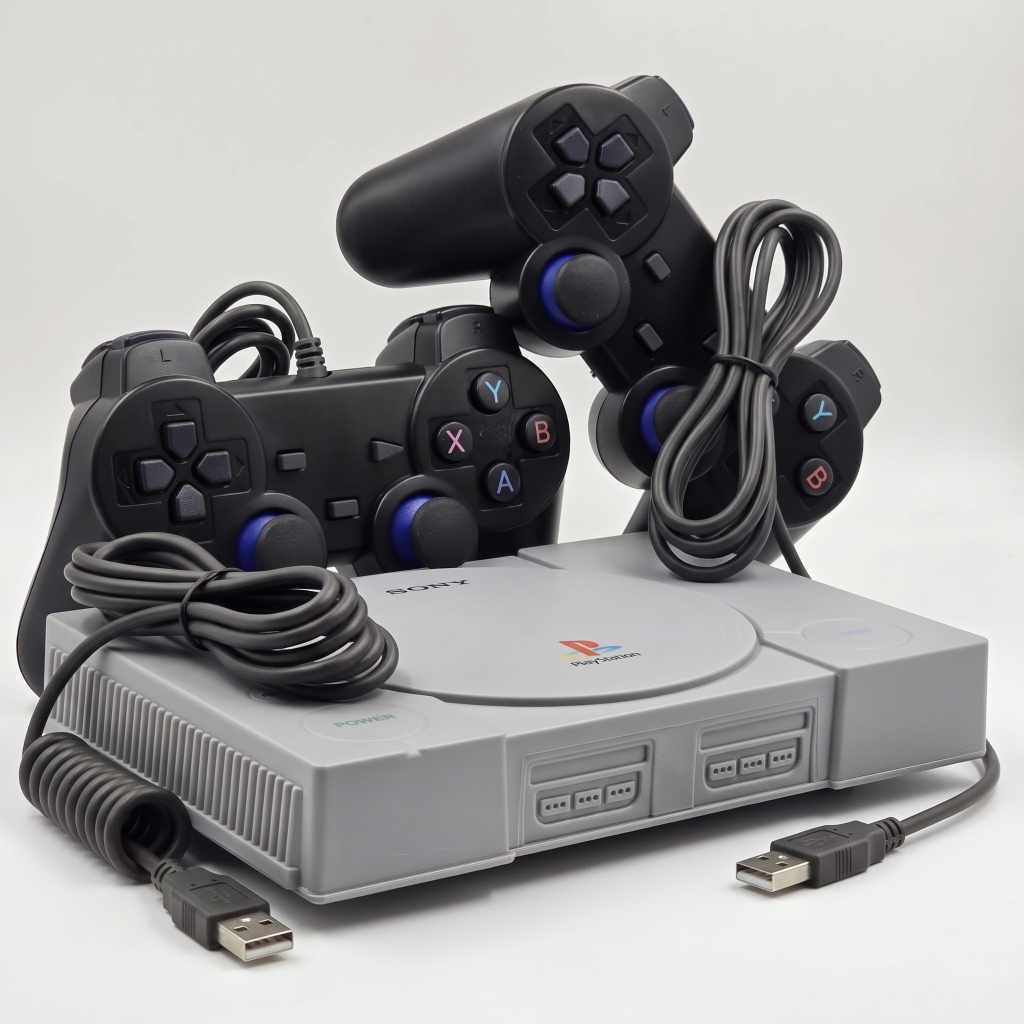 Vídeo Game Retro Mini PS1 com Jogos na Memória + 2 Controles