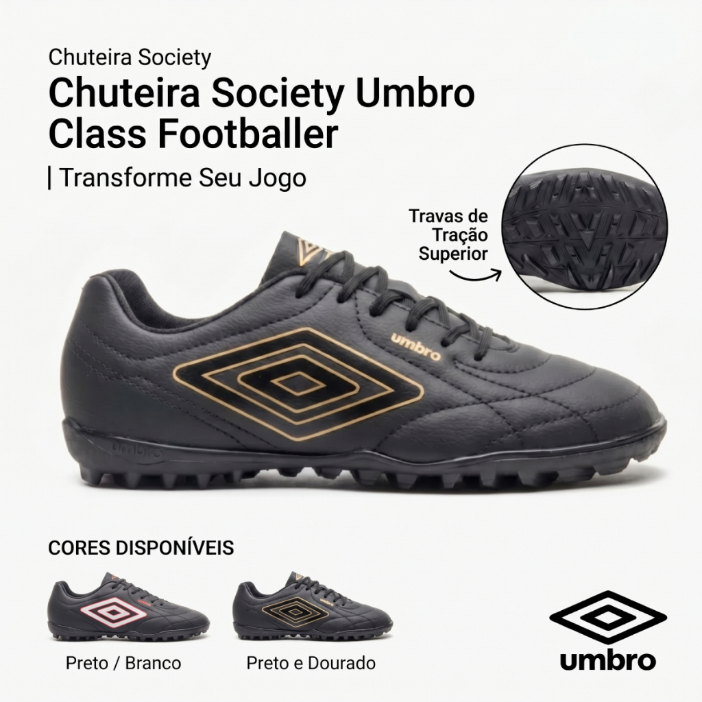 Chuteira de Society Umbro Class Footballer Unissex Grama Campo Grama Sintético Original
