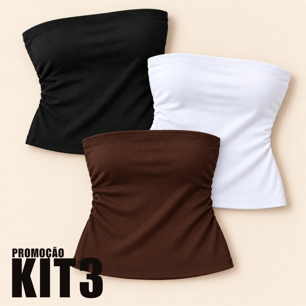 KIT 3 Cropped Top Tube Feminina Tomara que Caia Fitness Duplo Cropped Tubinho Estilosa Básico