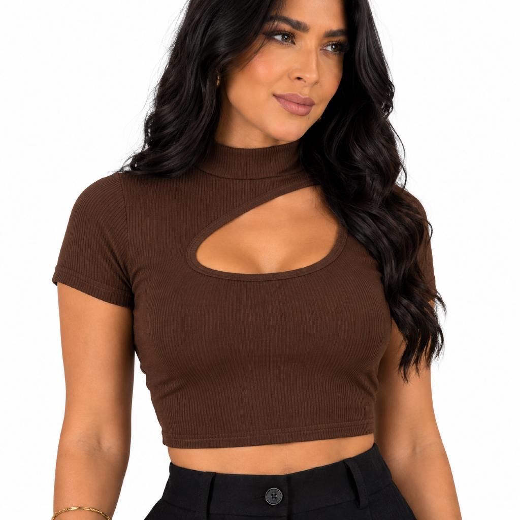 Blusa Feminina Estilosa Cropped Feminino Malha Canelada Trabalhada Casual