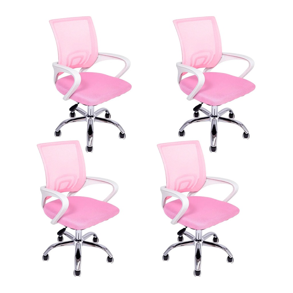 Kit 4 Cadeiras de Escritório Begônia Ergonômica Tela Mesh Apoio Lombar Ajuste de Altura Giratória Suporta até 120kg Rosa