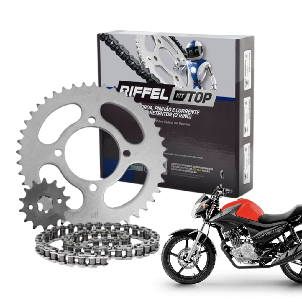 Kit Relação Tração Transmissão Yamaha Ybr Factor 125 2003 à 2016 Com Retentor Original Riffel