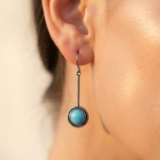 Brinco Turquesa Pêndulo Longo Feminino Boho Artesanal Prateado Elegante