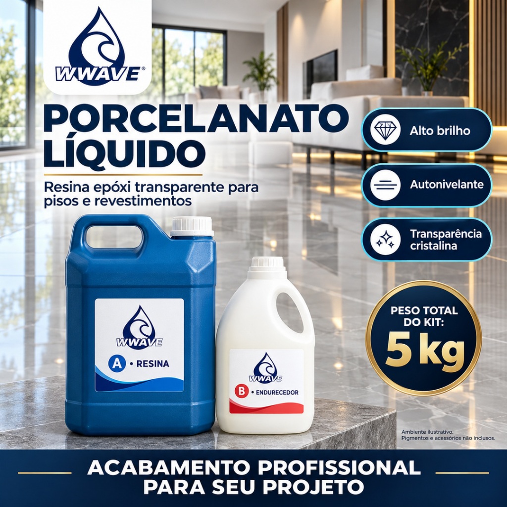 Porcelanato Líquido 5Kg Wwave – Kit Resina Epóxi Transparente para Piso e Revestimento