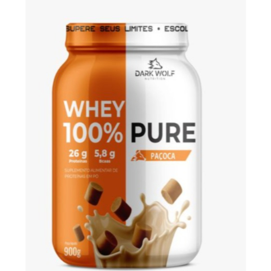100% Whey Dark Wolf - 900g Sabores Chocolate, morango, paçoca, chocolate branco, doce de leite, cookies, leite, baunilha