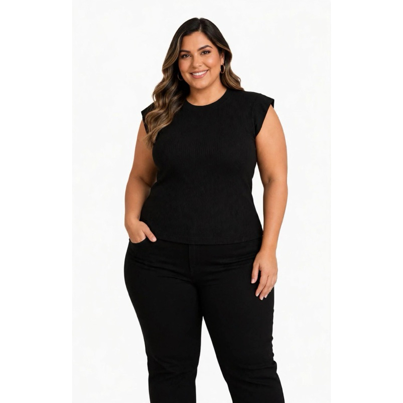 Blusa Regata Muscle Tea Ribana Canelada Plus Size Gola Redonda G1 G2 G3