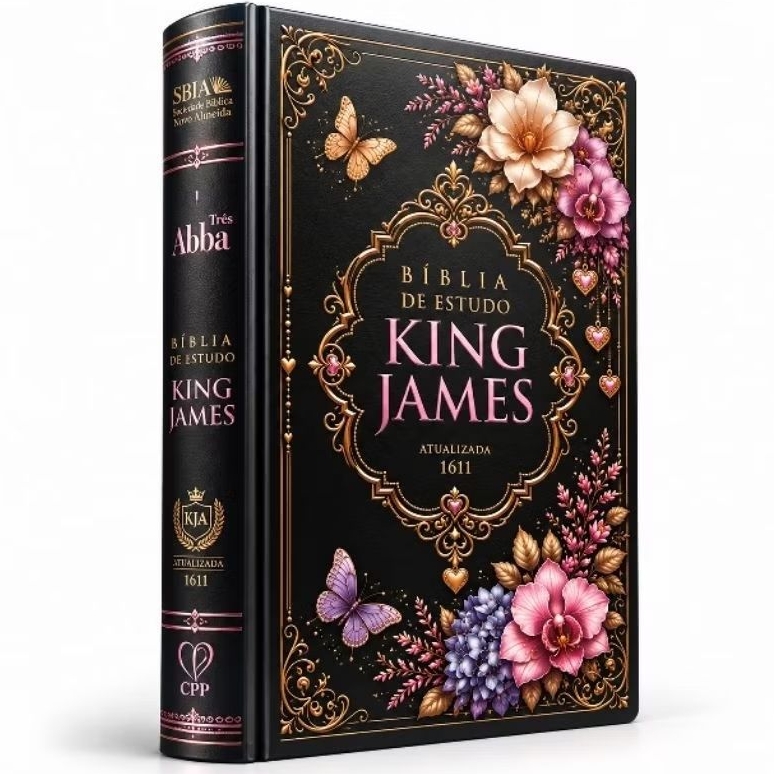 Bíblia de estudo King James - Floral Preta