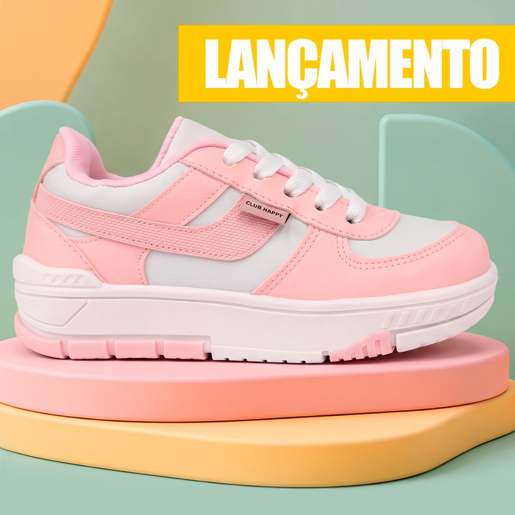 Tenis Infantil Menina Rosa Feminino Casual Club Happy Escolar