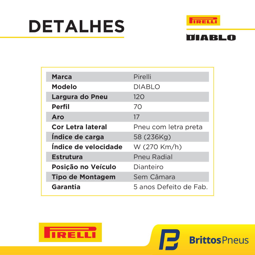 Kit 2 Pneus Moto Pirelli Aro 17 Diablo 120/70 R17+180/55 R17 — imagem 2 de 2