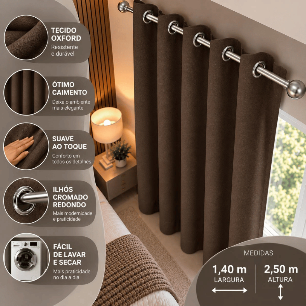 Cortinas para Salas e Quartos 1,40 x 2,50 FOLHA ÚNICA — imagem 2 de 2