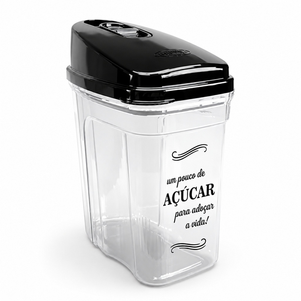 Açucareiro 836ml com Tampa Dosadora Porta Açúcar Transparente Nitron Preto