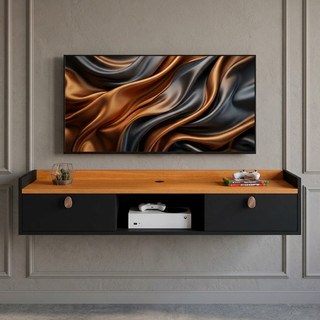 Rack Suspenso Sala Tv 1.20cm Home LIFE Decoração Sala Quarto nicho 2 Porta Cor Preto/Cina Painel TV