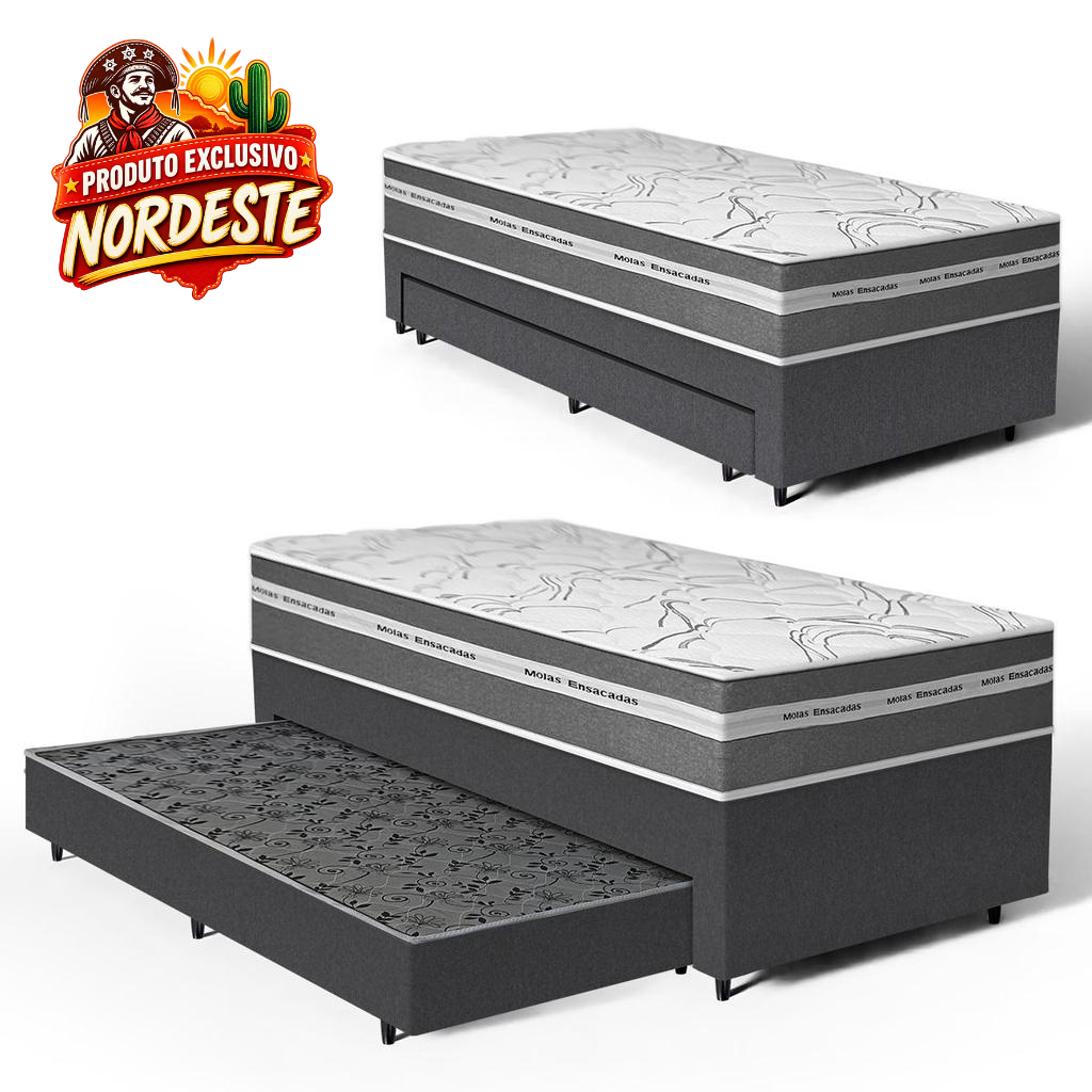 Cama Box com Colchão de Molas Ensacadas Luve + Auxiliar de Espuma Unique Solteiro 88cm