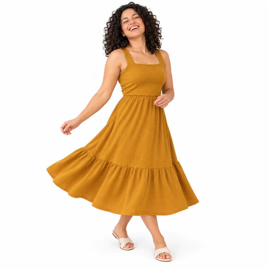 Vestido Mídi Feminino de Alça Rodado Liso com Busto Duplo — imagem 1