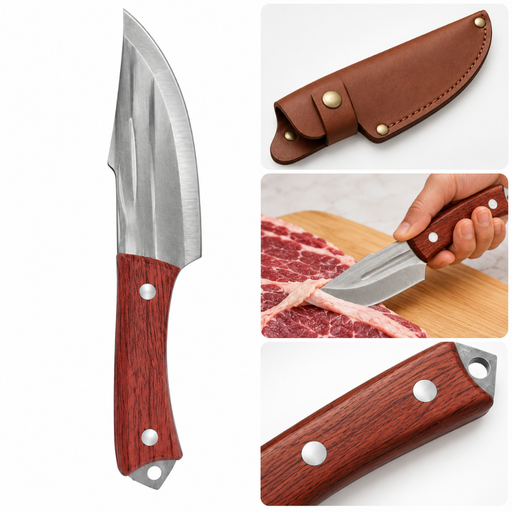 Imagem Faca Profissional para Carne e Desossa com Bainha de Couro Premium Ultra Afiada