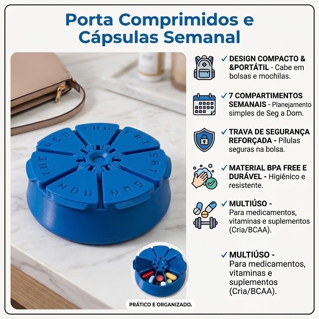 Porta Remédios Semanal Organizador de Comprimidos Portátil Viagem Bolsa Mochila Porta Vitaminas [ENVIO RÁPIDO]