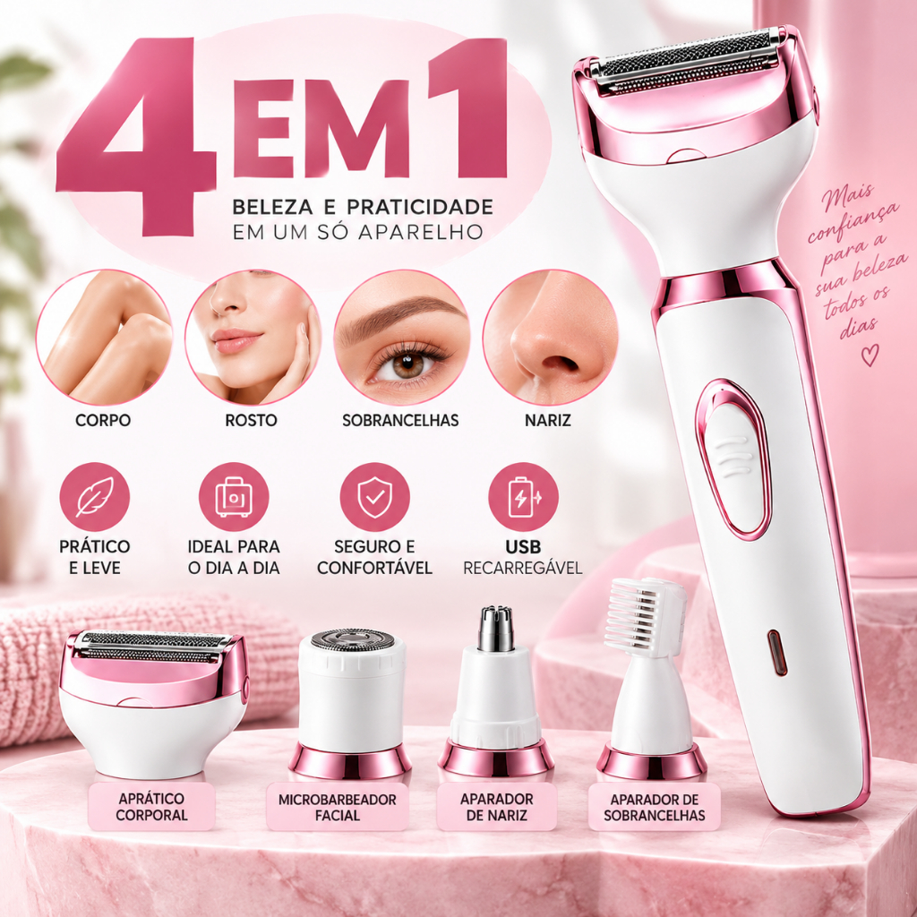 Aparador Feminino 4 Em 1 Depilador Elétrico Portátil USB Recarregável Corpo Rosto Sobrancelhas Nariz Multiuso