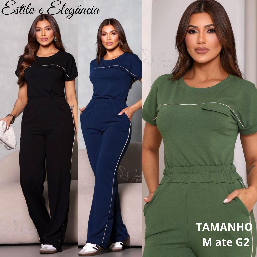 Conjunto Feminino Moletinho Blusa + Calça Pantalona Cintura Alta com Bolsos | Look Casual Confortável