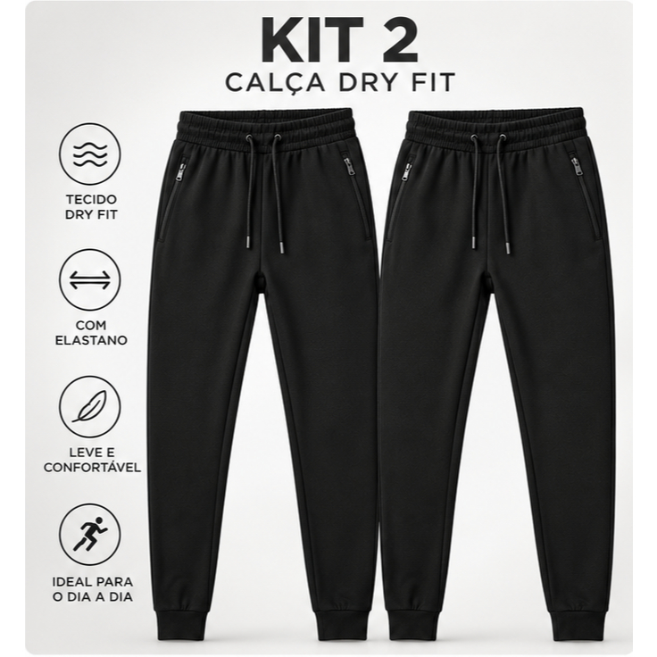 Kit 2 Calça Masculina Tecido Leve Elastano Academia Treino Corrida Esportes Confortável