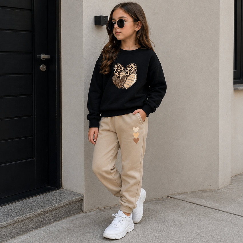 Conjunto Moletom Infantil Flanelado Agasalho Inverno Fofo Menina Estiloso Coração