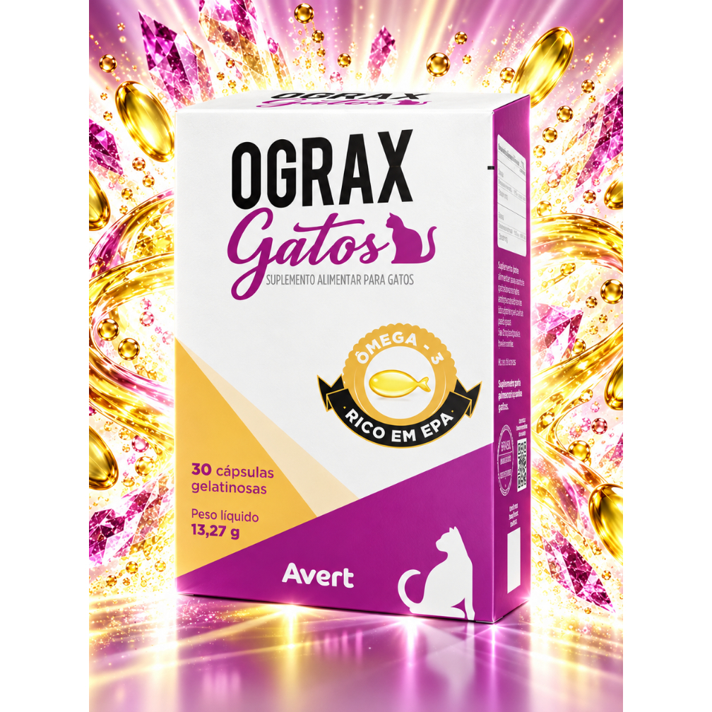 Ograx Gatos Avert Suplemento Ômega 3 EPA DHA para Gatos 30 Cápsulas
