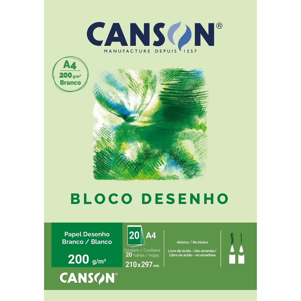 Bloco De Desenho Universitario Canson A4 200g 20 Fls Branco
