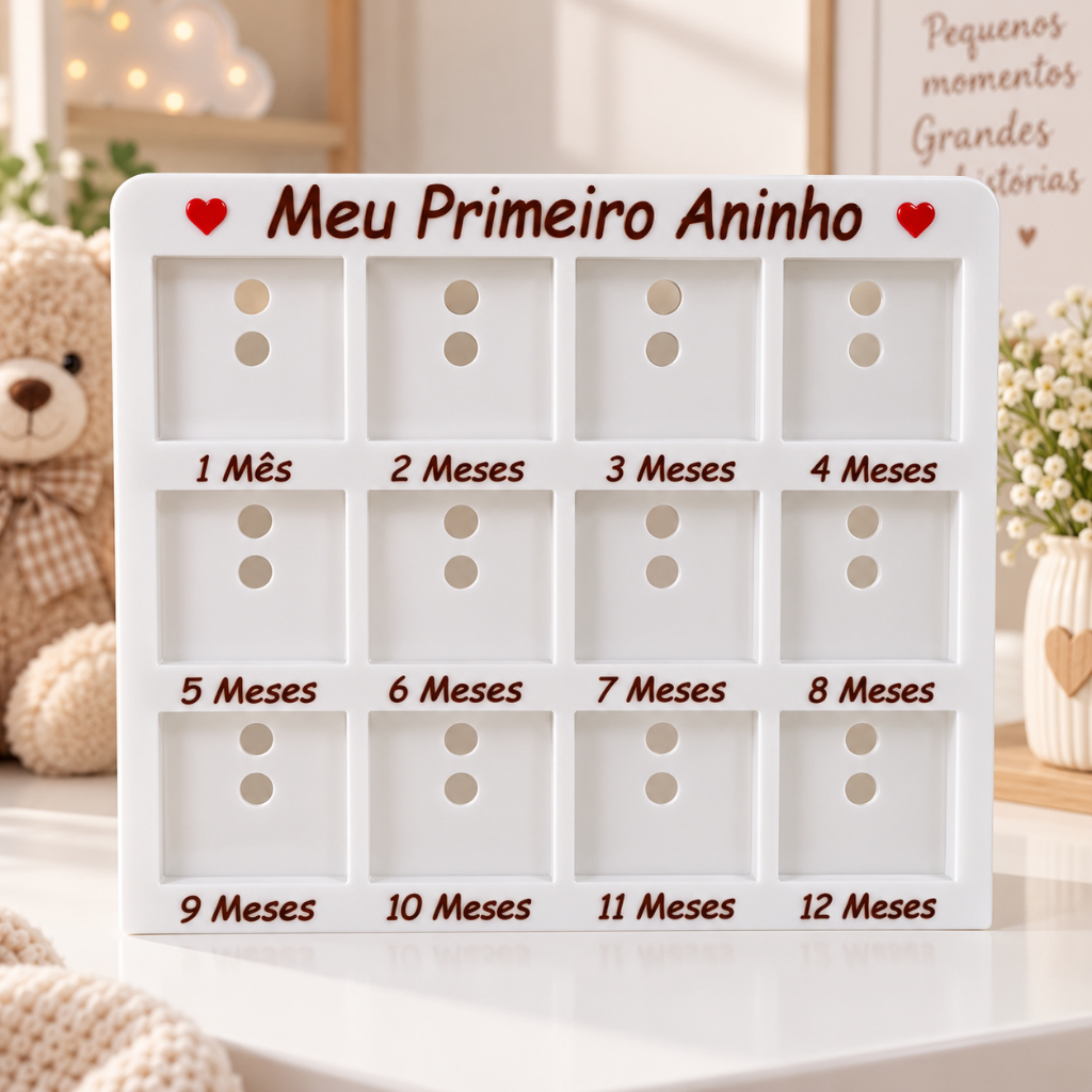 Quadro Meu Primeiro Aninho – 12 Fotos do Bebê, Porta Retrato