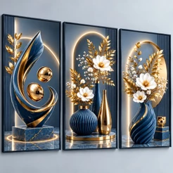 Quadro Decorativo 3 Peças Abstrato Geométrico Vasos Florido Moderno Estilo Zen Decoração Sala Quarto Escritório Cores